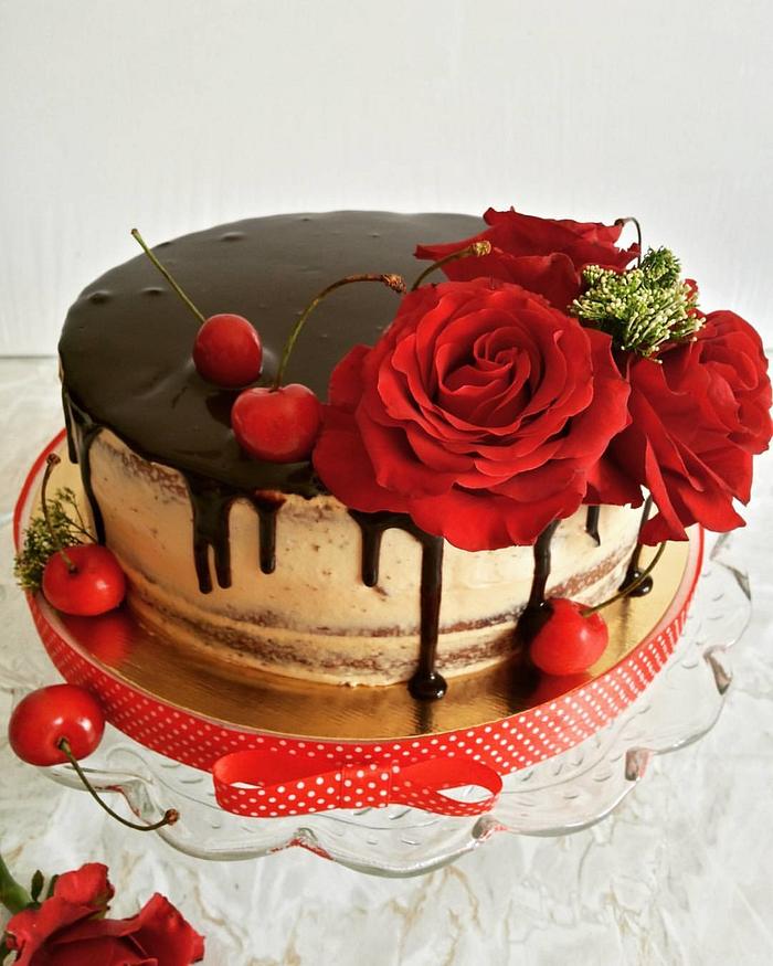cherries and roses naked cake