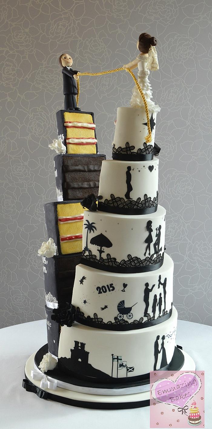 Split half and half wedding cake 