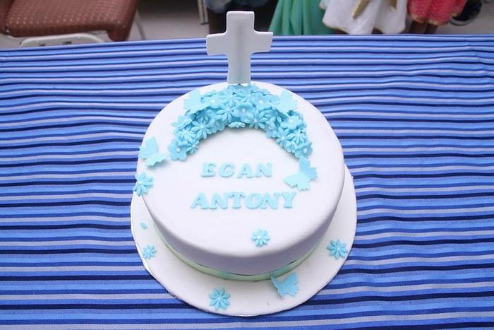 Blue baptism cake 