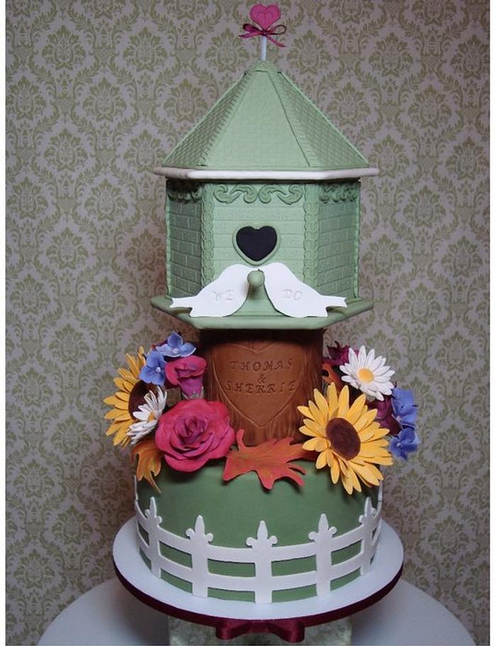 Birdhouse Fall Wedding Cake/Cupcake Tower