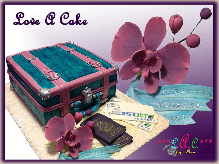 Leather 'n Bloom - Travel themed Wedding Anniversary Cake