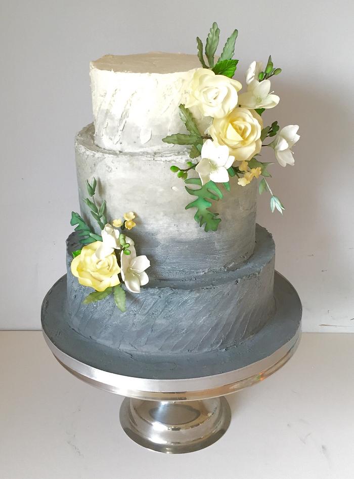 Yellow & grey ombré wedding cake 