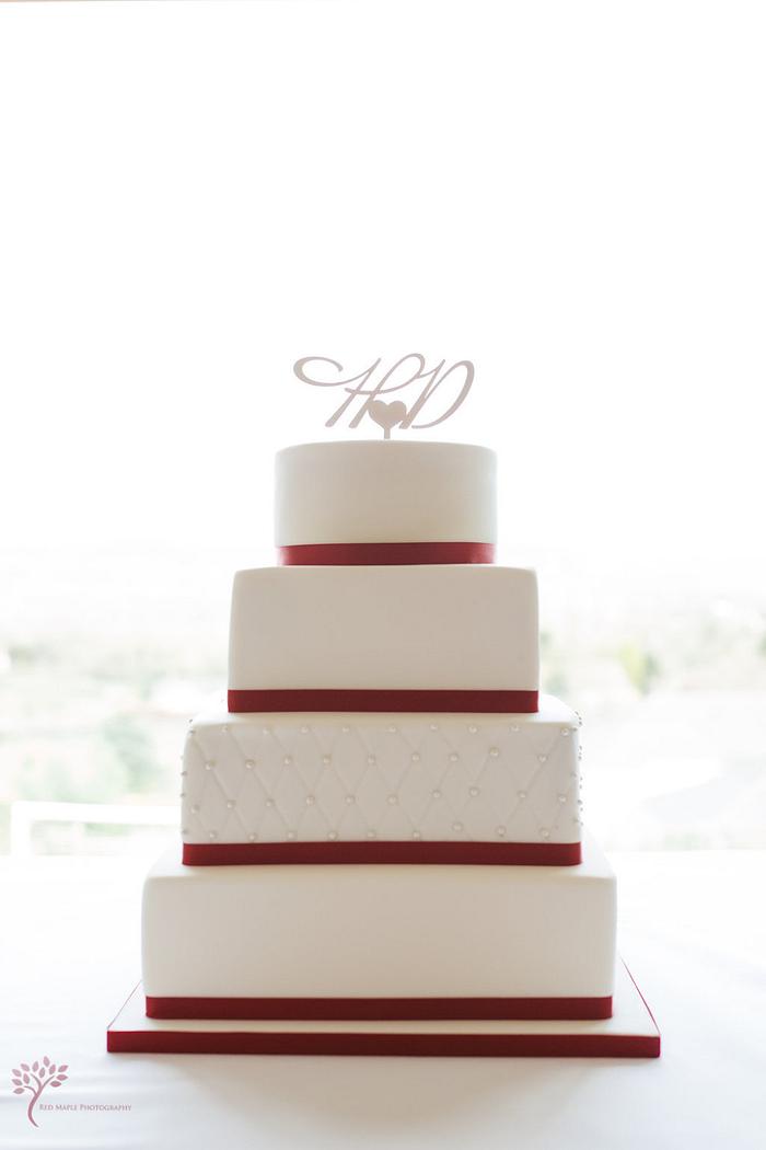 Red and White Wedding Cake with pillow effect