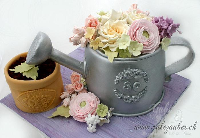 Watering Can with Sugarflowers