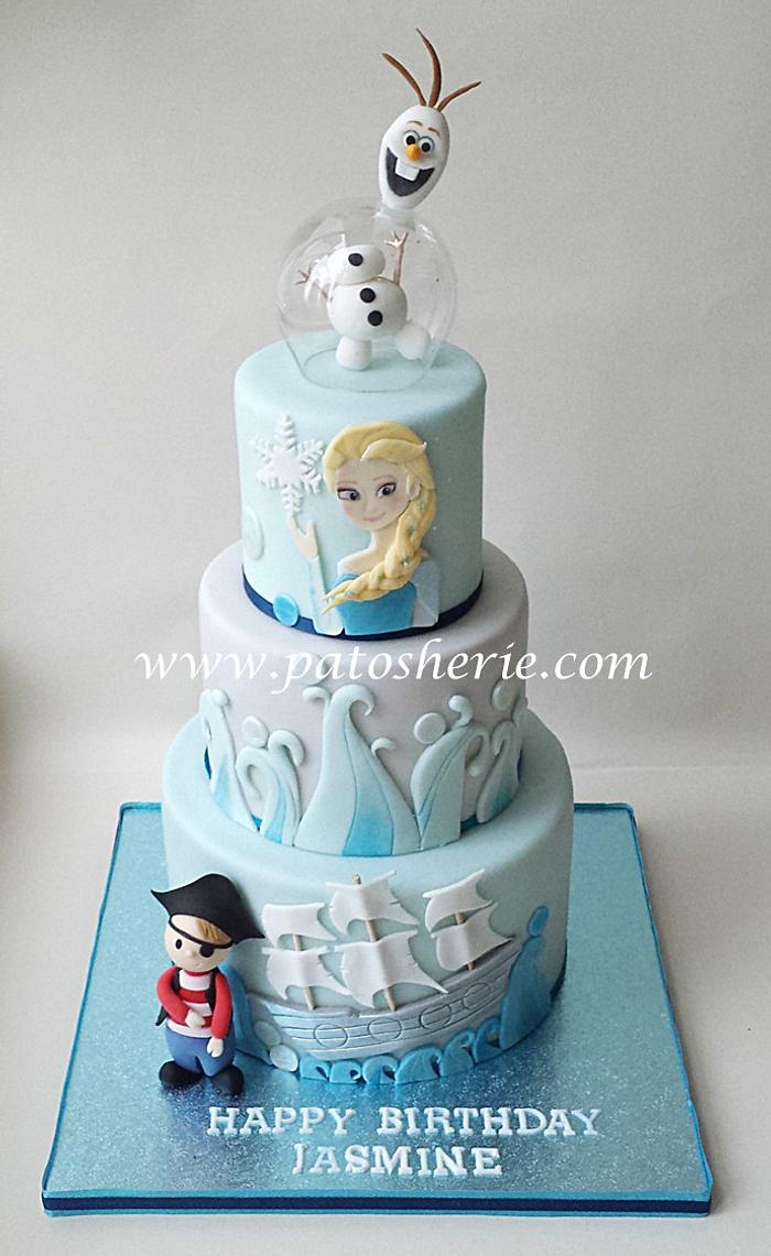Frozen and Pirate theme 3 tier cake.