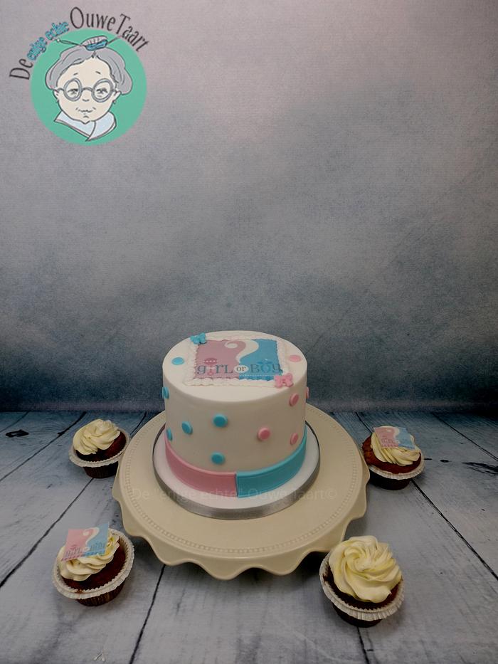 Babyshower cake He of she with lactose- sugar and glutenfree cupcakes