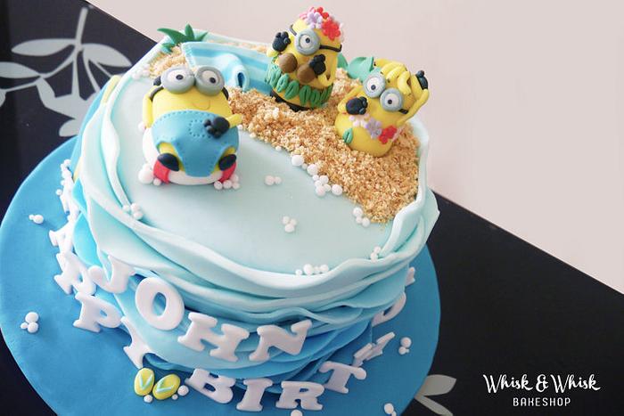 Minions in paradise theme birthday cake