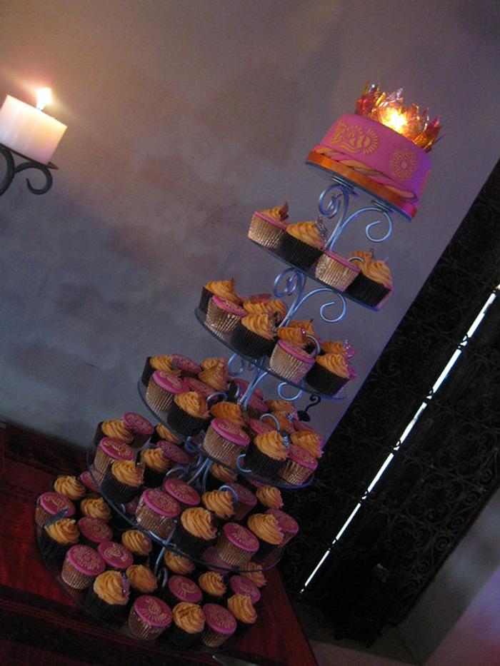 Moroccan Themed wedding cake and cupcake tower 