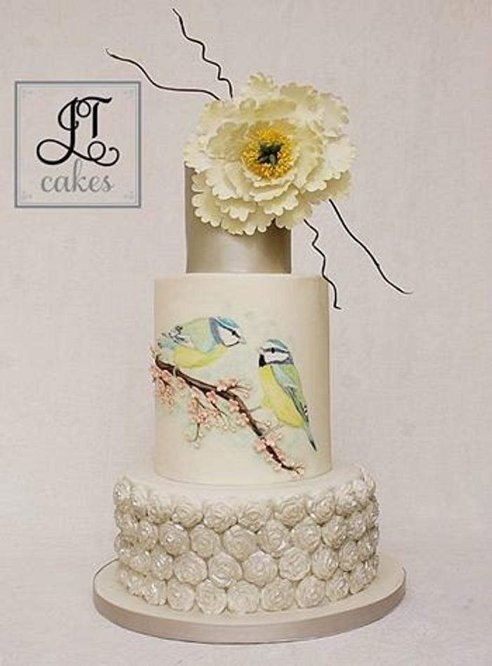 Painted birds Engagement Cake