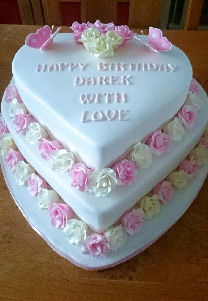 Rose and Butterfly Heart Cake
