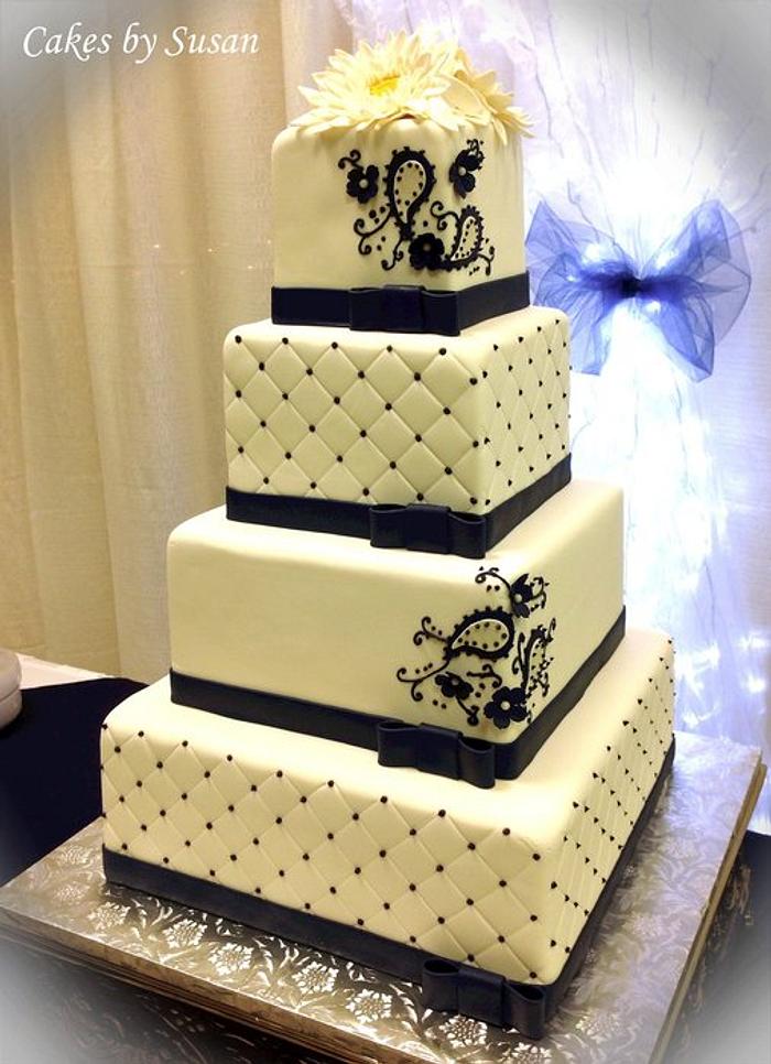 Navy blue quilted paisley wedding cake