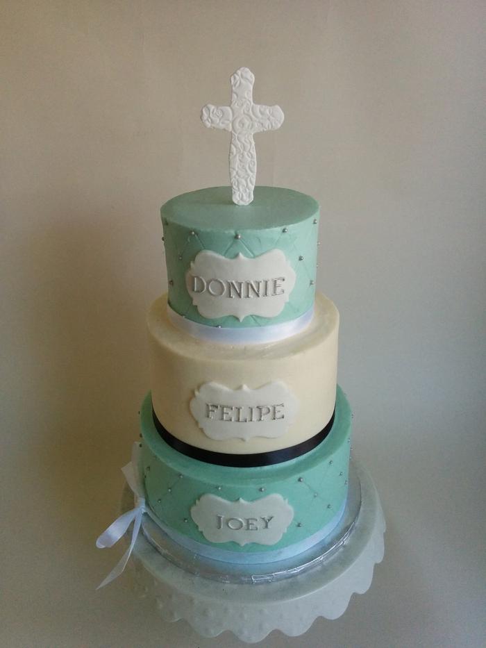 first communion and confirmation cake for 3 boys