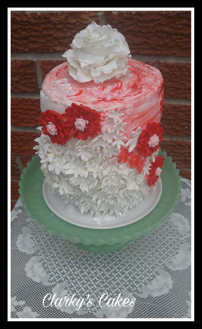 Red & White Petals Cake