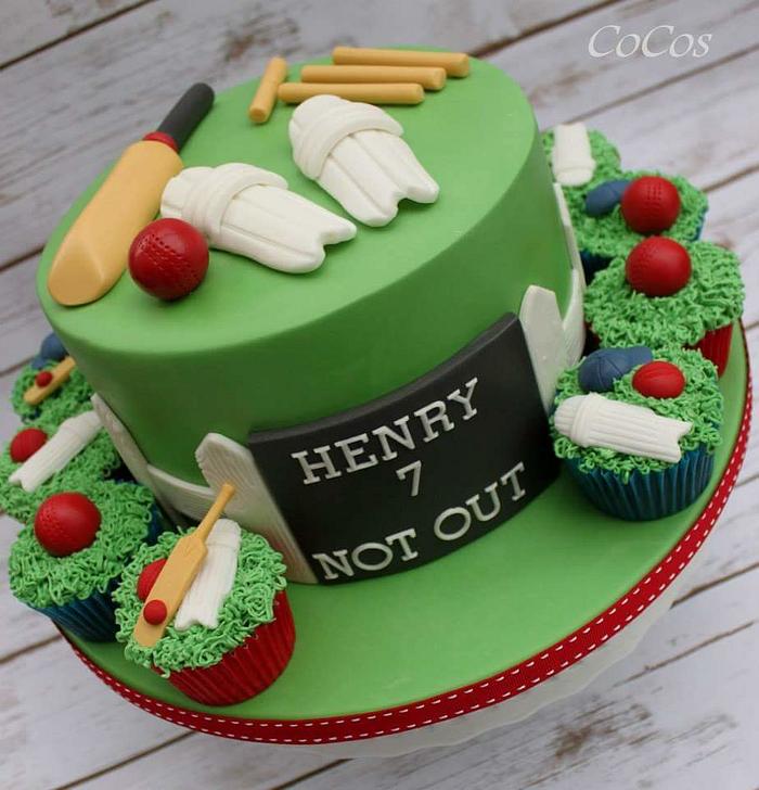 Cricket themed cake and cupcakes 