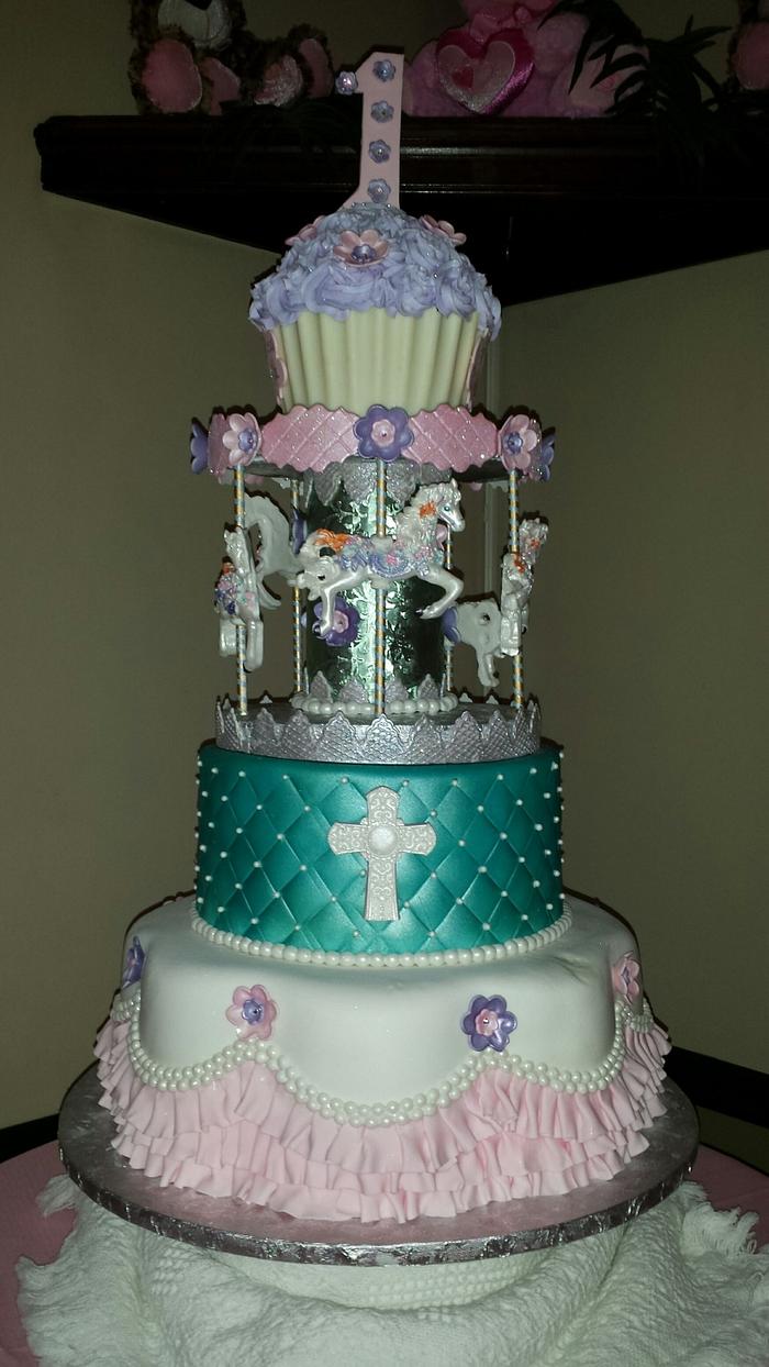 Ella's Carousel - First Birthday and Baptism Cake