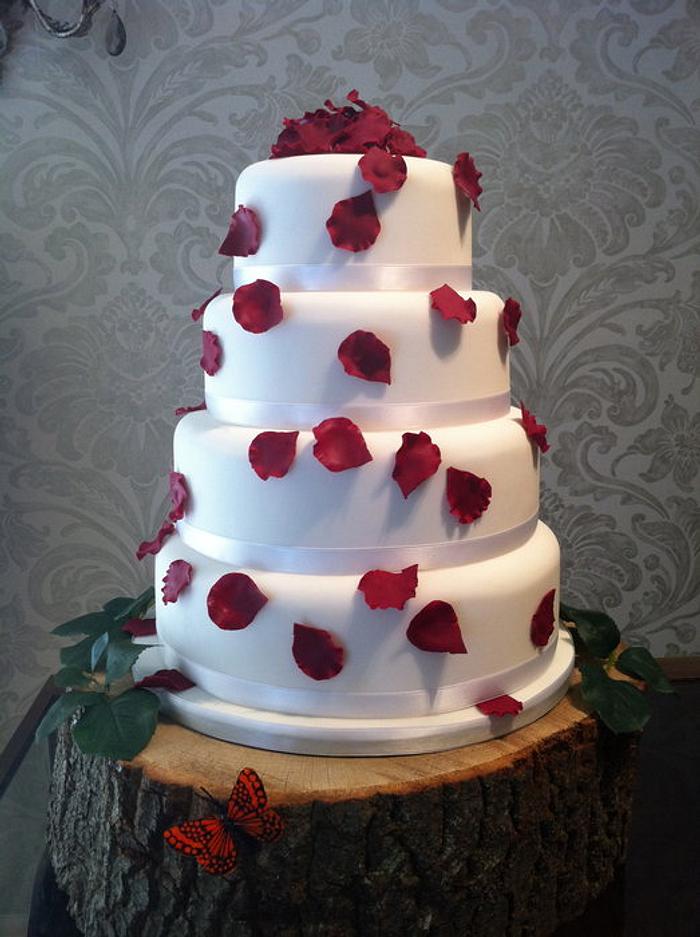 Scarlet scatter petal wedding cake