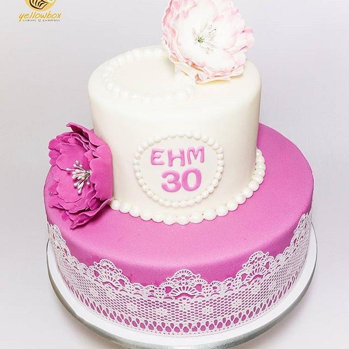 Pink and White Flower Cake
