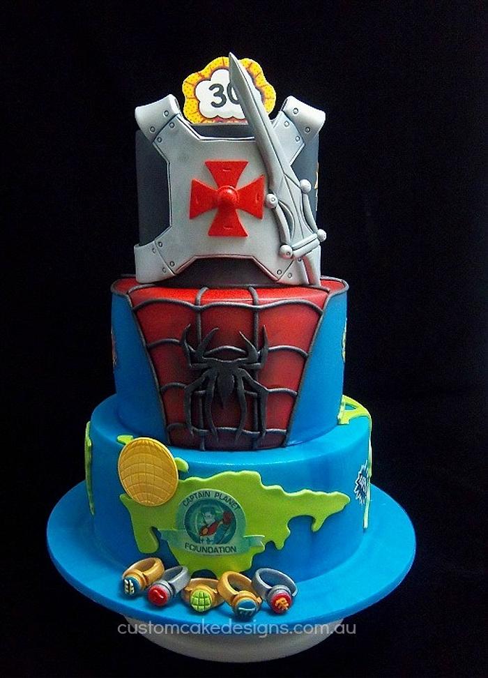 He-Man, Captain Planet and Spiderman cake