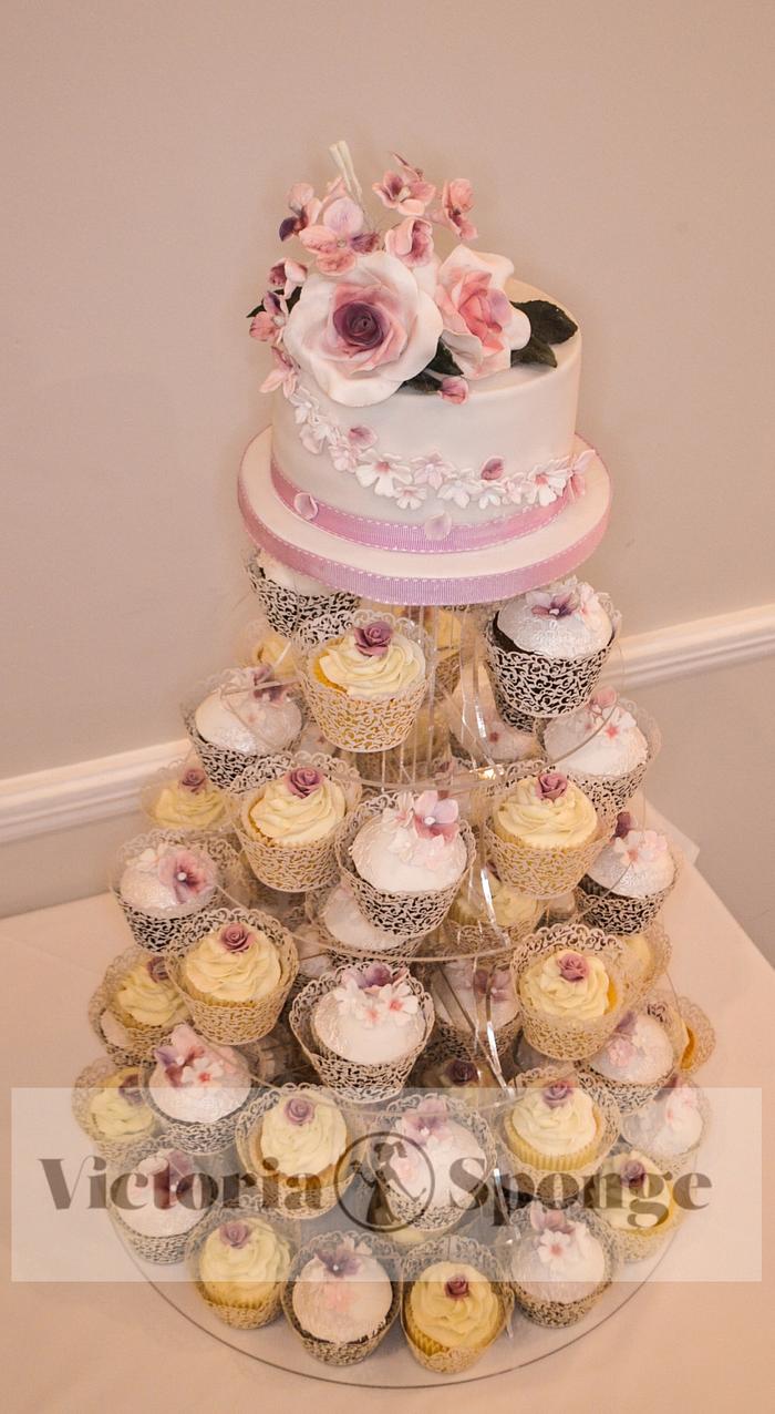 Flowers and Lace. Wedding cupcake Tower