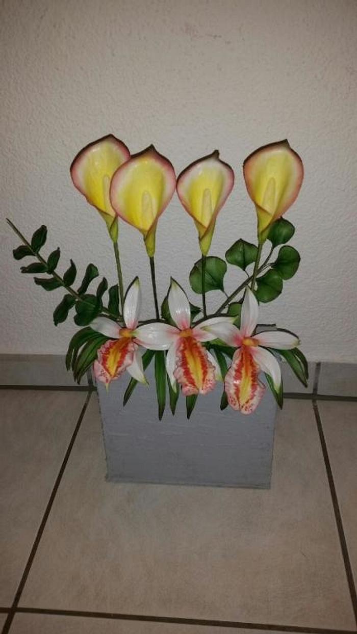 Arrangement with Calla Lily`s and Orchid...