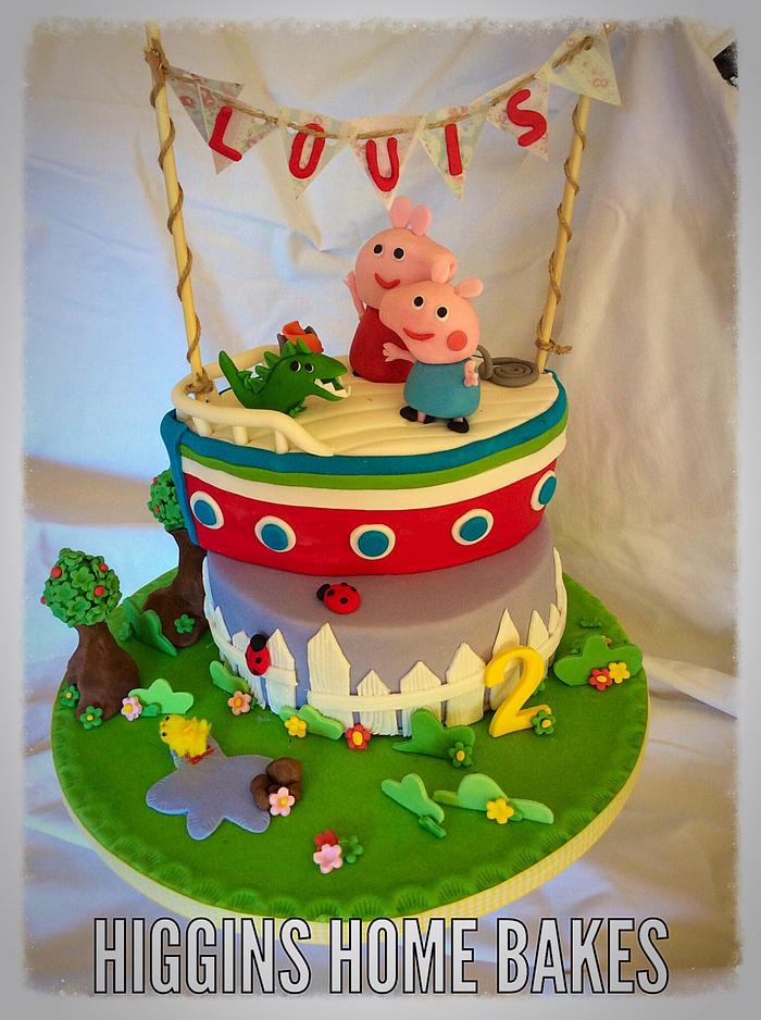 Peppa Pig & George on Grandpa pigs boat birthday cake 