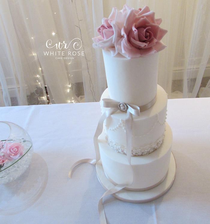 Roses and Lace Wedding Cake