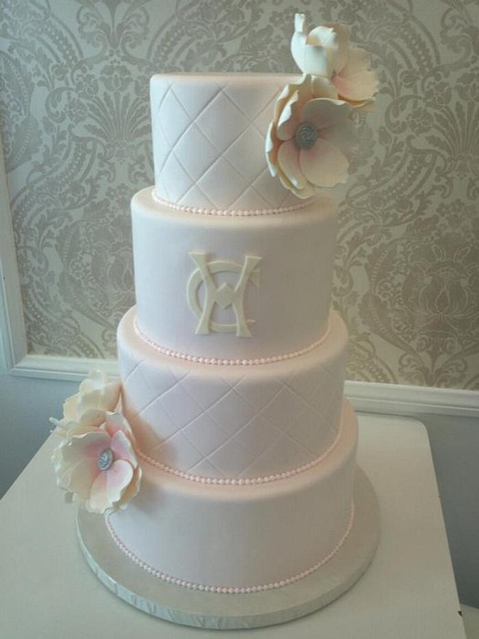 Pale Pink Wedding cake with Blush Pink Magnolia