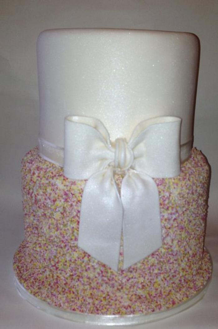 Wedding cake with sprinkles and bow! 