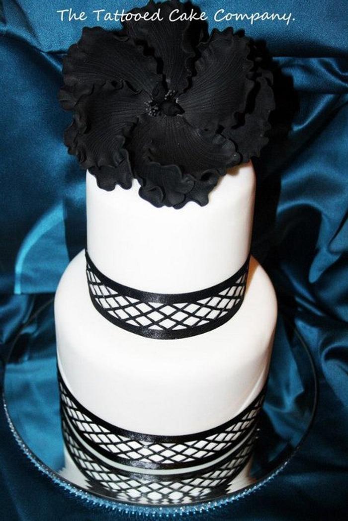 Two tier peony wedding cake