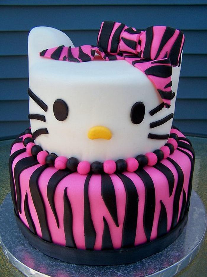 Zebra Print Hello Kitty Birthday Cake
