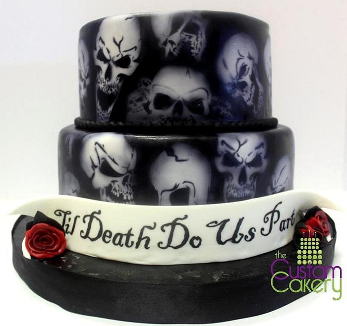 Black Airbrushed Skull Wedding Cake