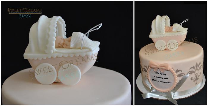 Carriage baby shower cake. 