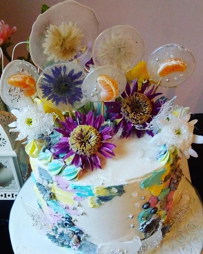 Art flower tangerine cake