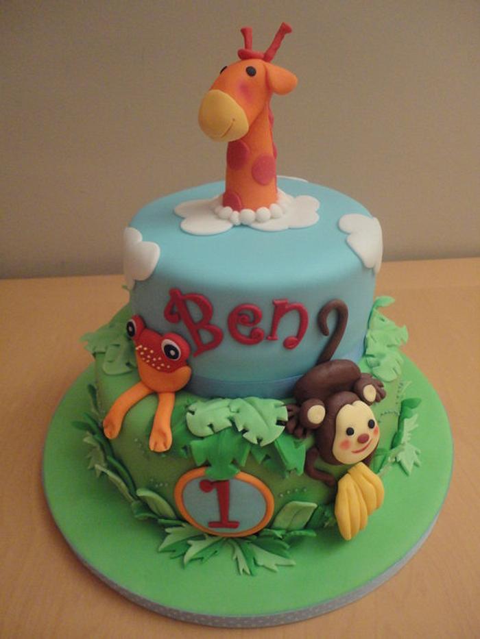 Rainforest friends 1st birthday cake