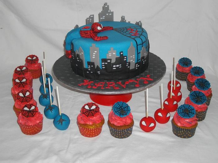 Spiderman cake and cupcakes
