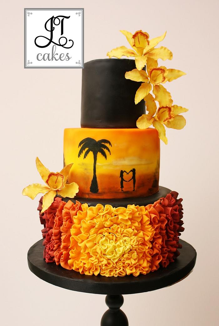 Sunset wedding cake