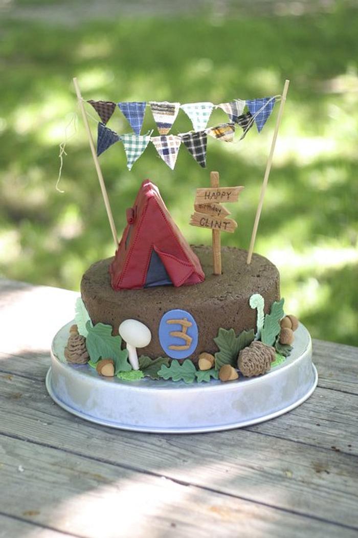 Camping Woodland Third Birthday Cake