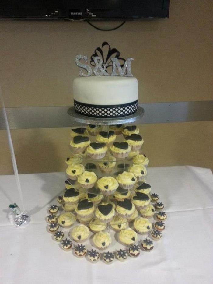 Wedding Cake and cupcakes 