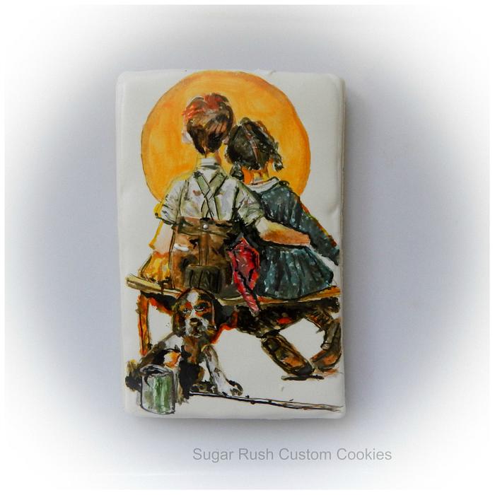 Norman Rockwell "Puppy Love" hand painted cookie