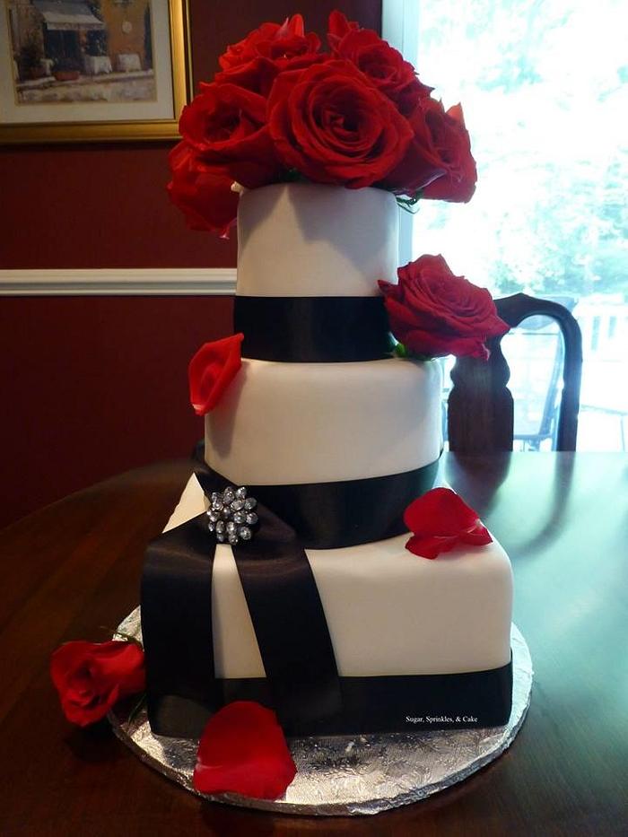 Black, White and Red Wedding Cake