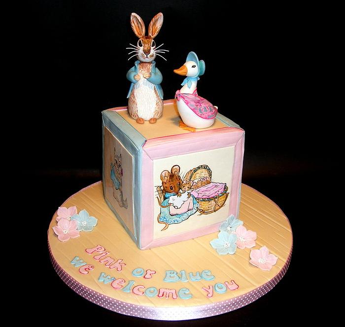 Beatrix Potter themed baby shower cake
