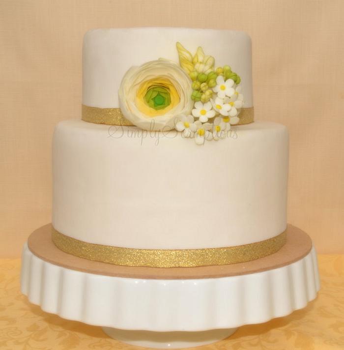 Simple Two Tier Cake with Sugar Ranunculus and fillers