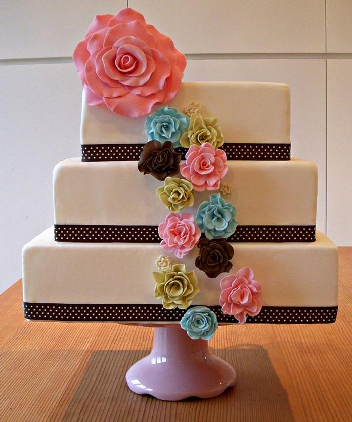 Ruffle Flowers Wedding Cake