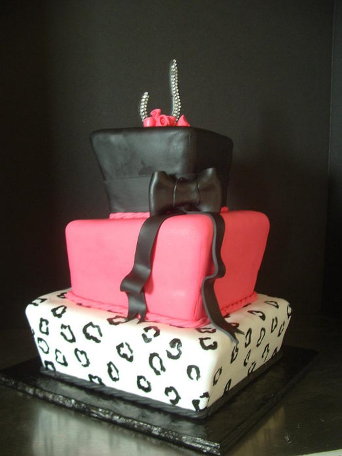 Pink, Black and Leopard Cake