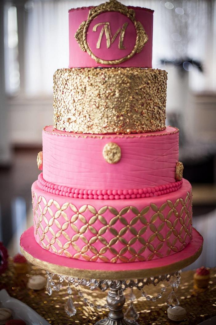 The golden pink by M fuschia & gold wedding cake