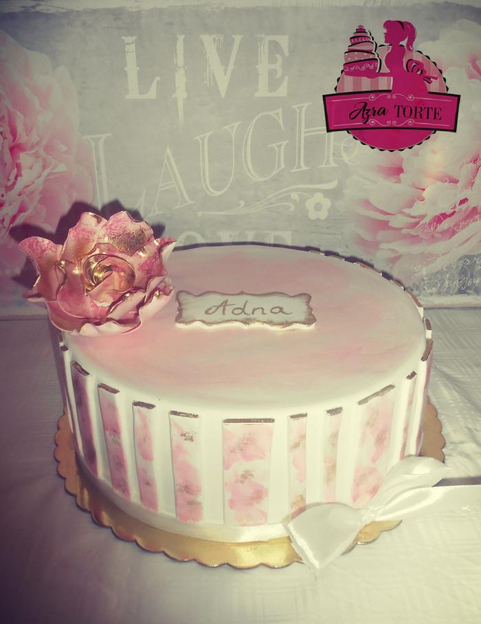 Watercolor pink gold cake
