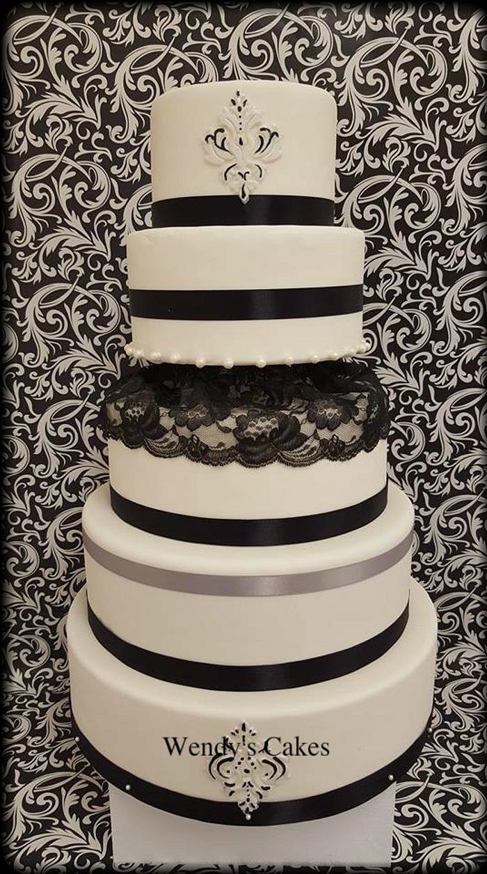Black, White & Silver Wedding Cake