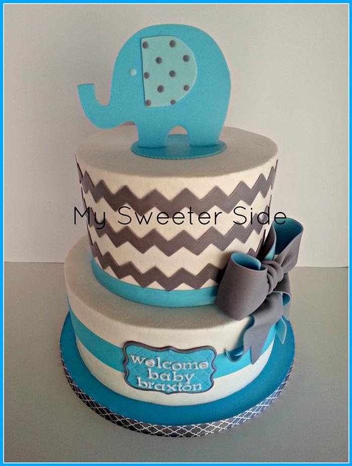 Elephant and Chevron baby shower cake