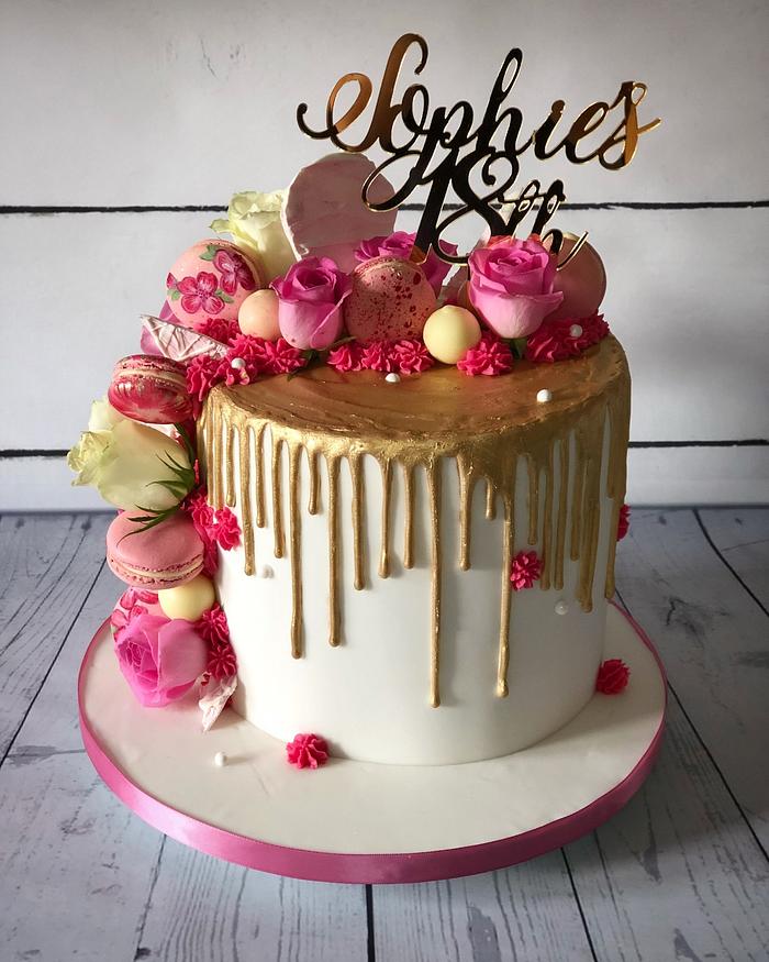 Gold drip with pink 18th birthday cake