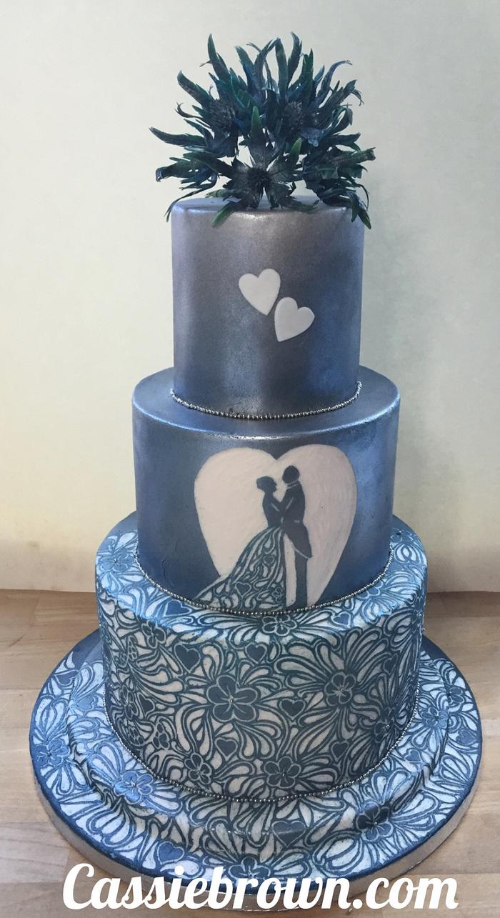 Airbrushed and carved wedding cake